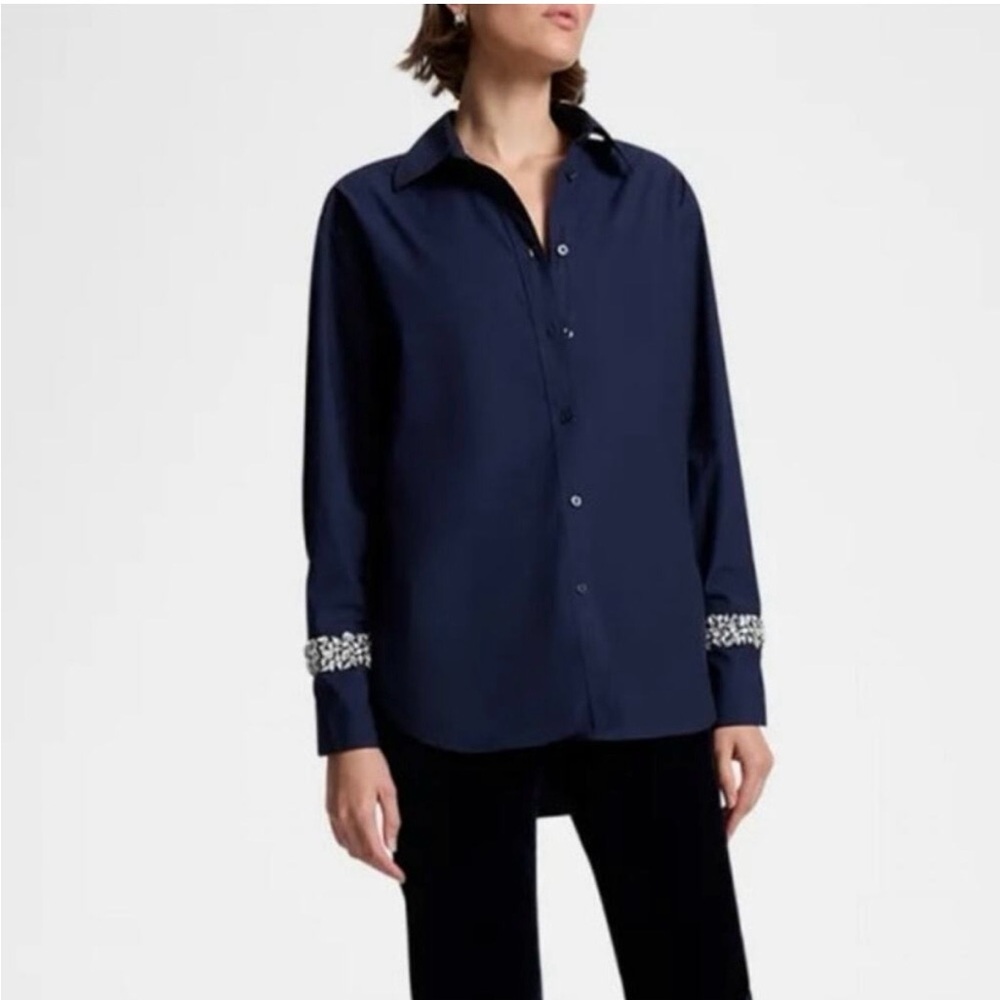 NWT A.L.C. Calvin Embellished Button-Front
Top in Navy SZ 2
